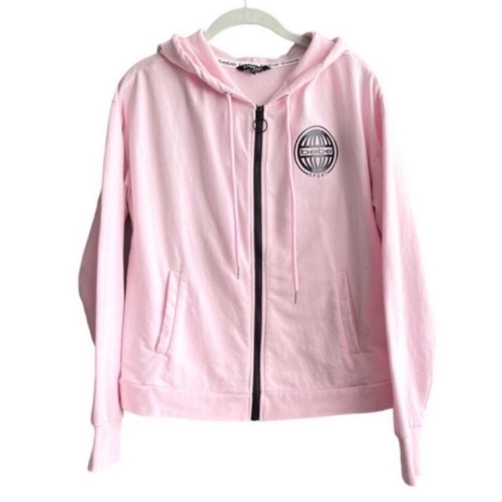 Bebe Full Zip Hoodie Sweatshirt Jacket Pastel Pink Black Size M
